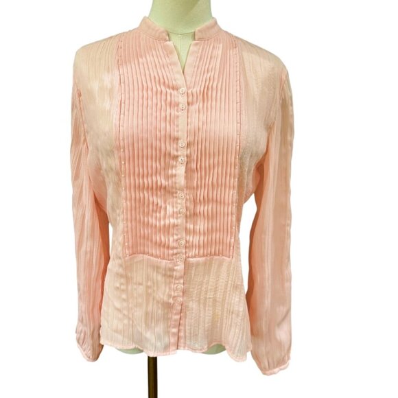 JG Hook Blouse Top Size 8 Blush Pink Pintuck Pearl Accents Career Demur Feminine - Picture 1 of 9